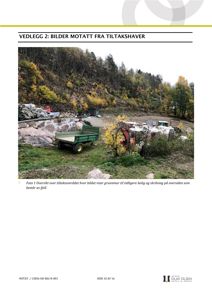 Fotografi av et utendørs område med en grønn trailer, en oransje maskin og en bakgrunn med fjell og skog. Bildet viser et tilbakelagt bygg eller en tomme.