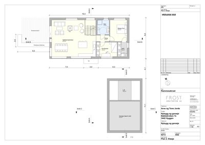 Etasjeplan (Plan 2. Etasje) som viser romfordeling, stuer, soverom og garasje.