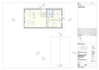 Etasjeplan (Plan 3. Etasje) som viser romfordeling, møblering og mål for en bolig.