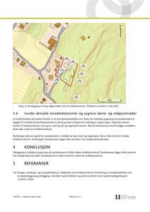 Kart som viser skredmekanismer og utløpsområder på eiendommen, med en markert tiltakshaver.