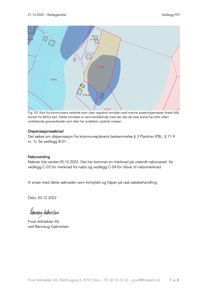 Et kart som viser et område med marine avsetningsmasser (blå farge) og tomtegrenser. Det er en del av en byggesaksredegjørelse.