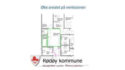 Etasjeplan som viser romfordeling i en bygning, med fokus på å øke arealet på ventezonen (markert grønt).