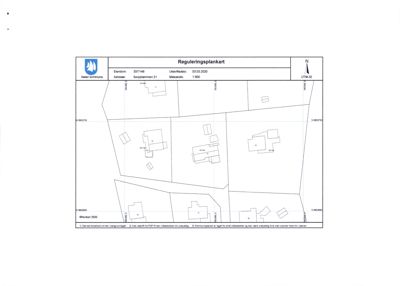 Reguleringsplankart som viser eiendomsgrenser, bygningsspor og arealbruk.