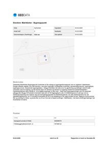 Et kartutsnitt fra Geodata som viser eiendomsmatrikkel med bygningspunkt, inkludert koordinater og teknisk informasjon om garasjeuth og fritidsbygg.