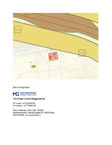 Situasjonsplan som viser tomtens beliggenhet i forhold til nabolag, høydeforhold (konturlinjer) og vannveier.
