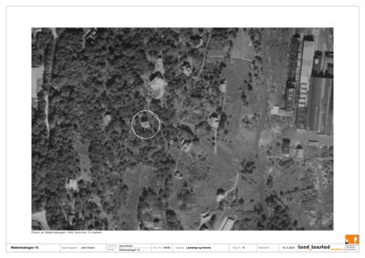 Flyfoto fra 1948 av Wallemsskogen 15 med en markert bygning.