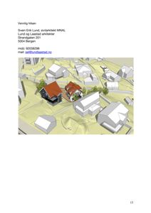 3D-visualisering av et boligområde med fokus på to hus i sentrum.