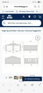 Fasadetegning som viser utsiden av en garasje sett fra fire ulike vinkler (frem, side, front og side).