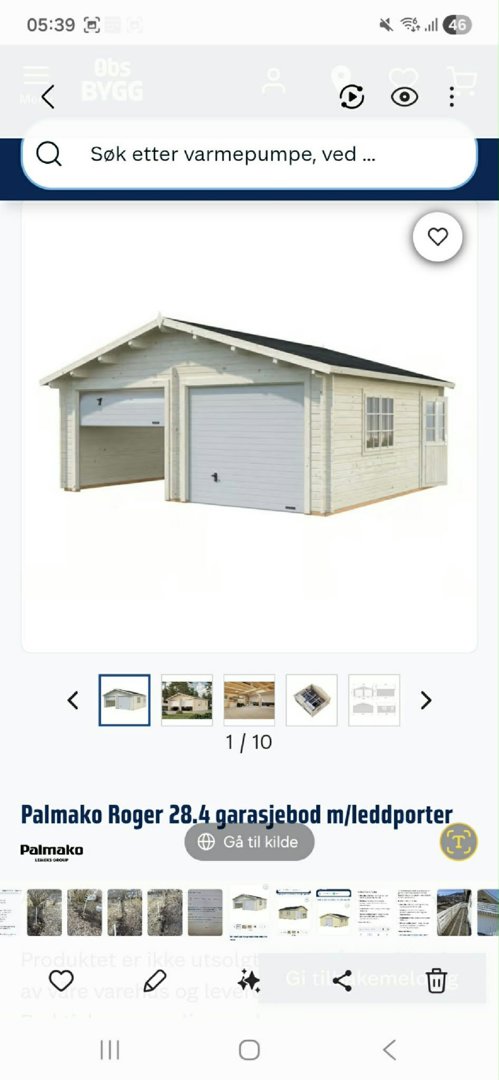 Fotografi av en ferdig bygget garasje (Palmako Roger 28.4) sett fra front.