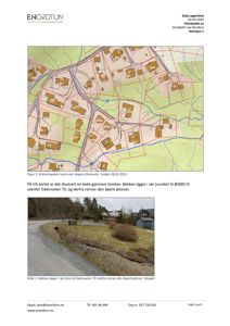 Bildet viser en draineringskart som illustrerer dagens flomveier og bekkeløp i forhold til tomten og naboveggen.