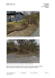 To fotografier av bekken som renner langs ei tomt og skråner innpå den.