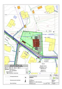 Situasjonskart som viser tomtens grenser, naboeiendommer, vegnett og bygningens plassering i forhold til omgivelsene.