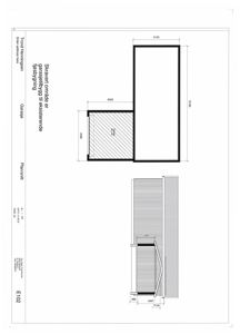 Etasjeplan for en garasje med angitte mål og romfordeling.