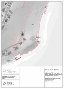 Situasjonsplan (gårdsplan) som viser eiendomsgranser, bakgrunnskart og eiendomsdata for grunneiendommen 169/5/0.
