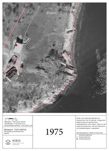 Et gardskart (situasjonsplan) fra 1975 som viser eiendomsgranser, bygninger og et driftssenterpunkt.