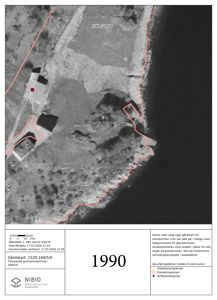 Gårdsplan (bakgrunnskart) med overlagte eiendomsgrenser og et markert driftssenterpunkt.