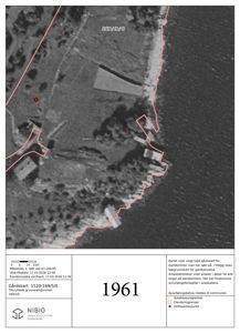 Gårdsplan fra 1961 som viser eiendomsgranser, bebyggelse og driftssenterpunkt.