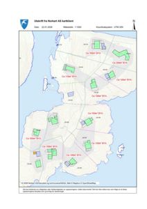 Situasjonsplan som viser tomtens beliggenhet, form, høydeforhold (konturlinjer) og plassering av eksisterende eller planlagte bygninger med angitte arealer.