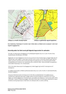 Bildet viser et utklipp fra en situasjonsplan og en reguleringsplan for et byggefelt, med markeringer for byggegrenser og høydemål.