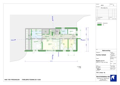 Etasjeplan (Ny) som viser romfordeling, mål og funksjoner for etasjen.