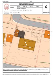 Situasjonskart som viser eiendomsgranser, naboeiendommer, bygninger og topografi for eiendommen Urabakken 5.