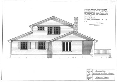 Fasadetegning (opprikk) av en bygning sett fra nord.