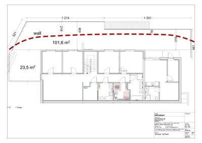 Etasjeplan (1. etasje) med romfordeling, mål og arealoppsett.