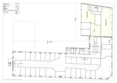 Etasjeplan (Plan 3. etasje) som viser romfordeling, vegglinjer, dører og mål for en bygning.