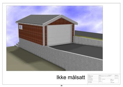 3D-visualisering av en garasje med skrått utsyn