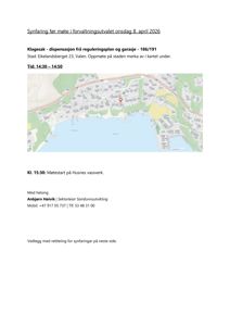 Et kart som viser bygningens plassering i forhold til nabolaget og vassdrag.