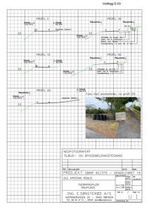 Situasjonsplan med terrengprofiler (PROFIL 0, 10, 20, 30, 40) og en innlevert fotodokumentasjon av området.