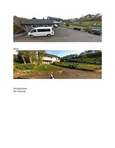 To fotografier av en bolig og tomteområde, tatt fra ulike vinkler (fra veien).