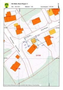 Situasjonsplan som viser tomtens plassering i forhold til nabolag, veier (Bryne Ringvei) og eiendomsgrenser med arealoppdelinger.