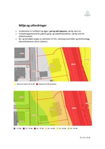 Kart som viser støykartlegging for et område med bygninger og veier.