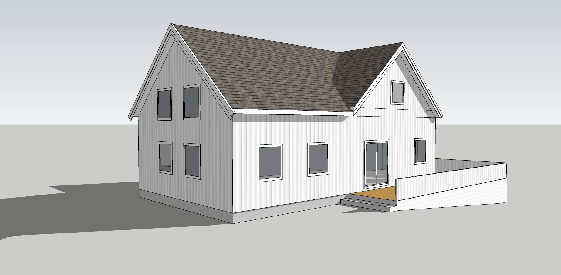 3D-visualisering av en planlagt bolig sett fra utsiden.