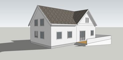 3D-visualisering av en planlagt bolig sett fra utsiden.
