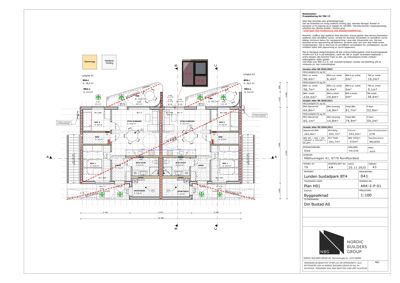 Etasjeplan (1. etasje) for en bygning i et byggesak, som viser romfordeling, vegger, dører og tekniske installasjoner.