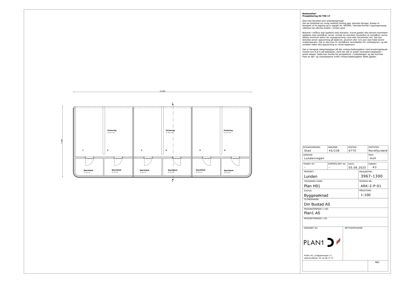 Etasjeplan (Plan 1) som viser romfordeling, dører og vinduer for et hus.
