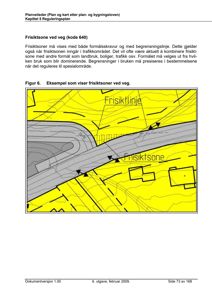 Et illustrativt kart som viser et eksempel på en frisiktsone ved en vei, inkludert topografi og bebyggelse.