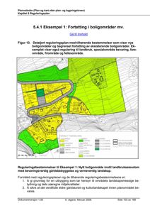 Et detaljert reguleringsplan som viser tomtedeling, arealbruk (fargekodet) og eksisterende bebyggelse i et boligområde.