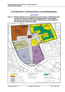 Reguleringsplan som viser en sammensatt by- og tettstedsituasjon med feltinndeling, arealbruk og bebyggelsesplan.