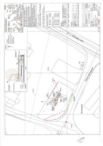 Situasjonsplan som viser tomtens grenser, nabolagsgrenser (Bruhaugene, Trelles Næringspark), veier (Sør Helgøysen), og planlagt bygning med tilhørende arealer.