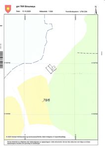Situasjonsplan (tomtekart) som viser eiendommen gnr 78/9 med bygningens plassering, grenser og koordinater.