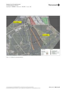 Et utsnitt fra en situasjonsplan som viser to definerte områder (Område 2.1 og Område 2) med overlappende soner, samt en legende for tegnforklaring.