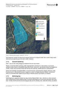 Et kart over et område (Elvergårdsøyen - Staging area) som viser et tiltaksområde (blått) og et massehåndteringsområde (grønt) på en bakgrunn av et flyfoto.