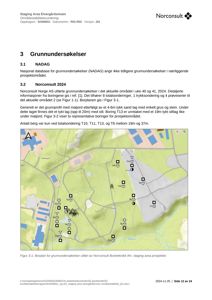 Kart over et prosjektområde (Staging Area Elvergårdsmoen) som viser plassering av borehull (T10-T16) og topografi.