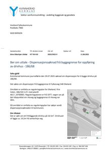 Situasjonsplan som viser bygningenes plassering i forhold til veger og eiendomsgranser.