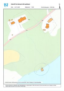 Kartutsnitt fra Norkart AS som viser tomt, veier og nabobebyggelse.
