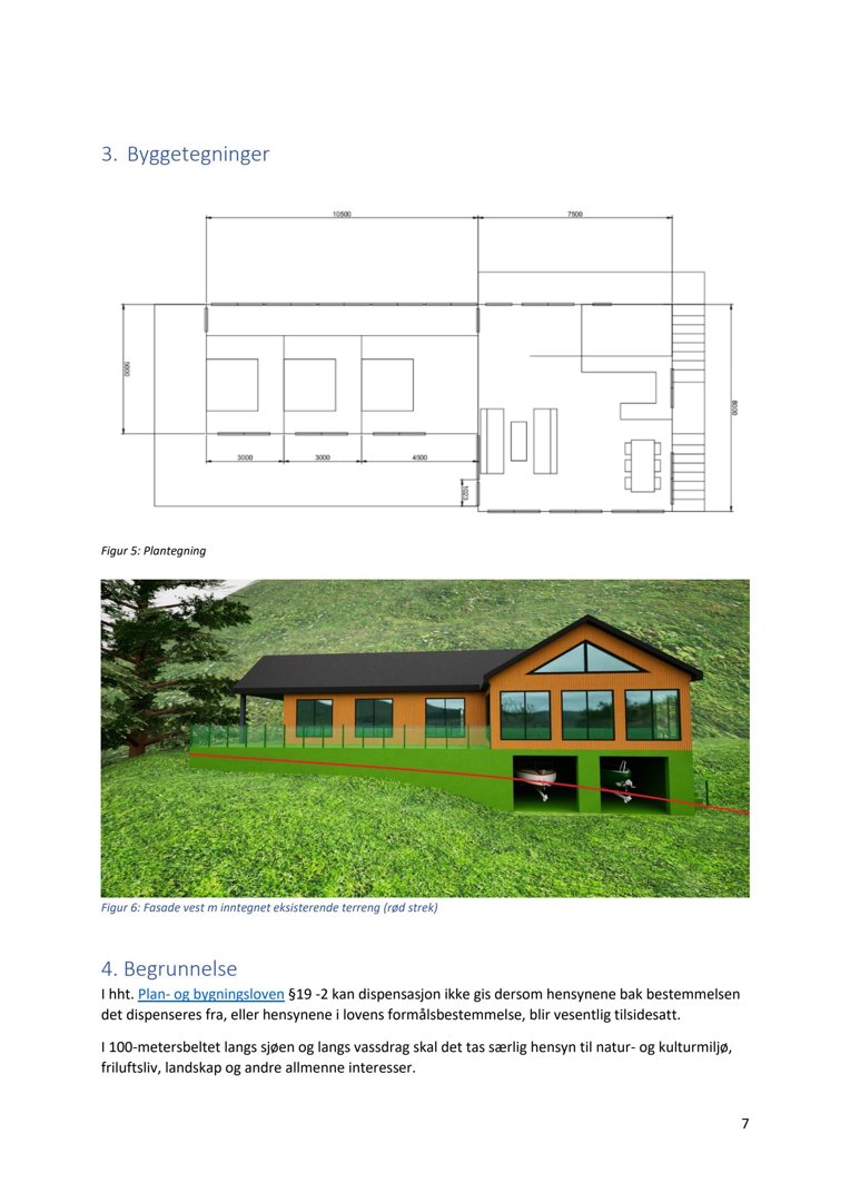 Fotografi av en bygning med omgivende terreng, illustrert i et dokument.