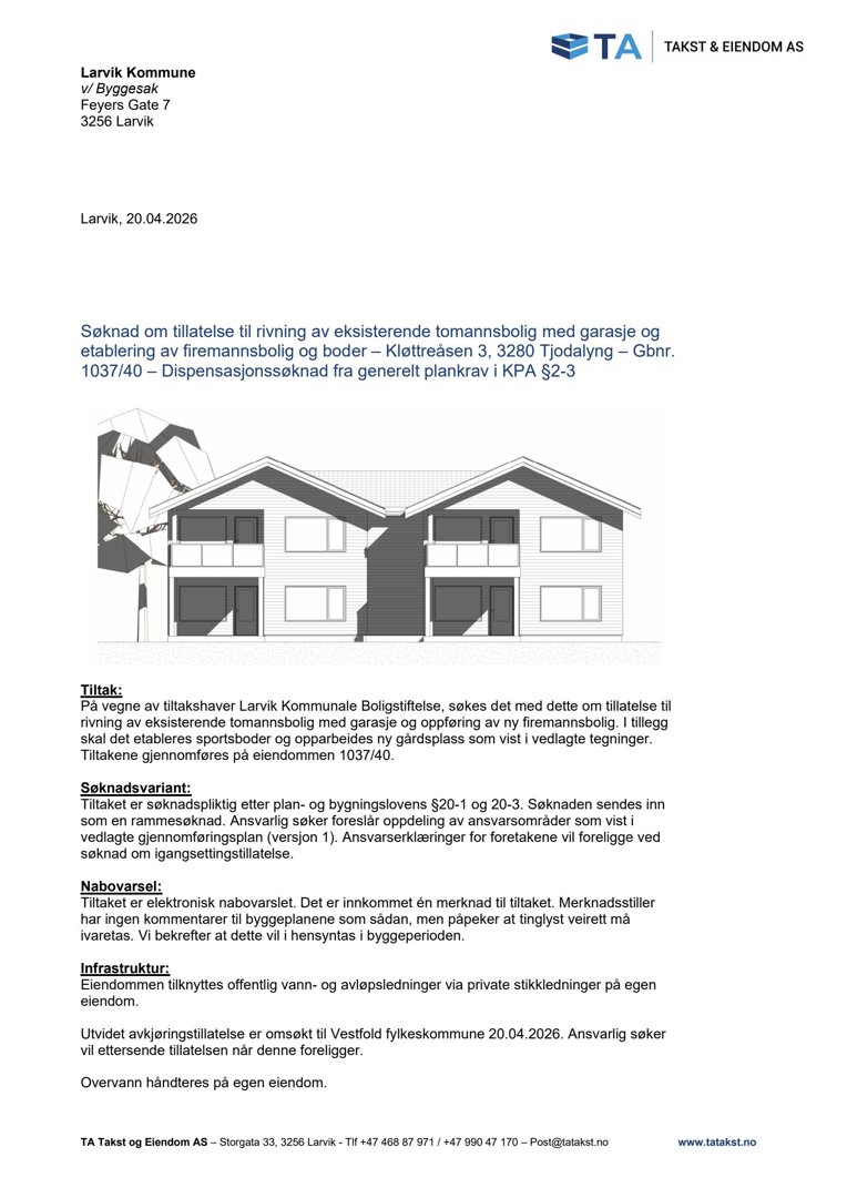 Et sort-hvitt fotografi av en planlagt tomtannsbolig med garasje og etasjeboliger.